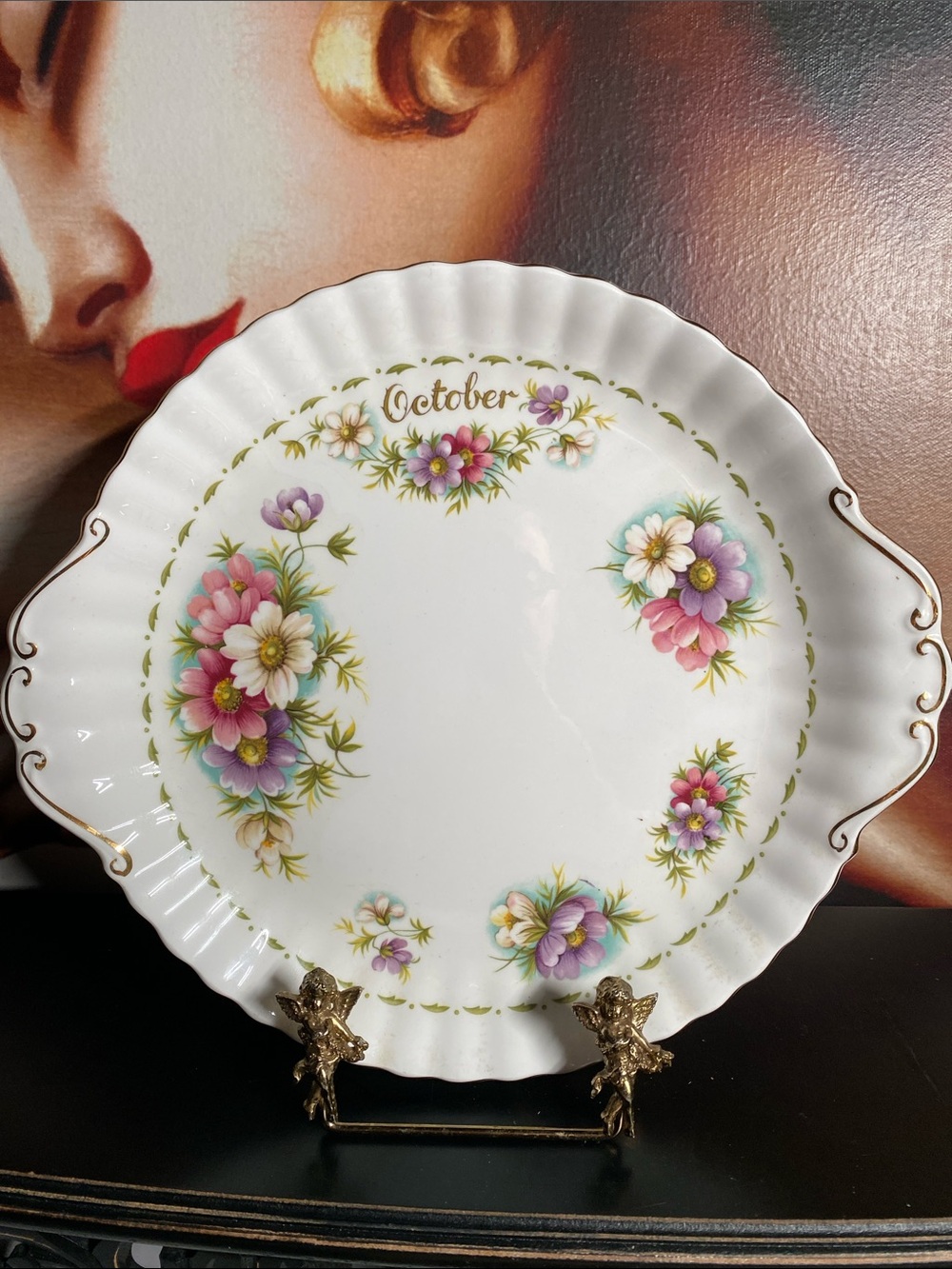 Royal Albert Fine China Cake Plate Flower of the Month Cosmos for October